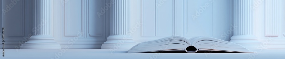 Aufkleber An open book rests on a smooth surface near classical columns, suggesting knowledge and learning.