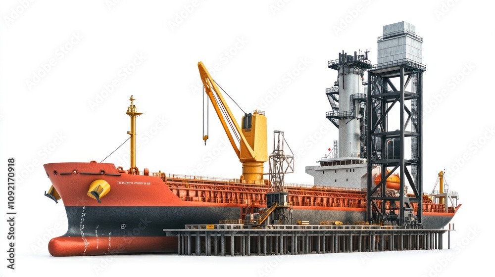 Poster A large industrial ship designed for transporting materials and equipped with loading equipment.