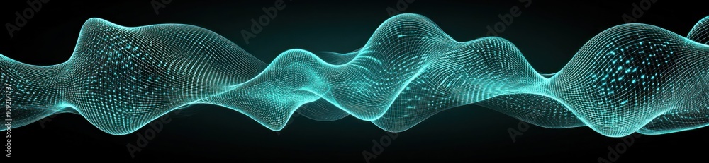 Poster Abstract digital wave pattern in teal tones representing sound or data visualization.