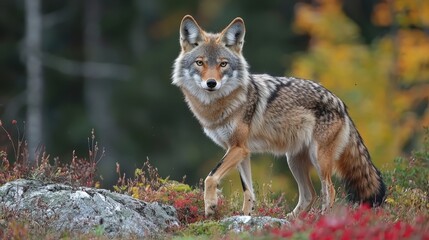 Fototapeta premium Majestic Coyote in Autumnal Forest Habitat