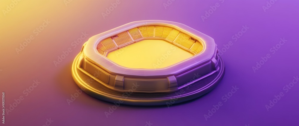 Poster A stylized octagonal stadium design with vibrant lighting effects.