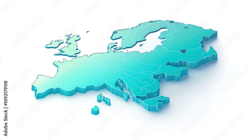 Aufkleber 3d map representation of europe showcasing its geographical layout.