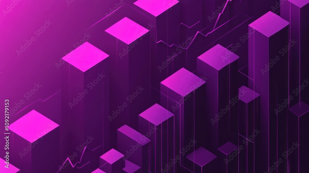 Poster abstract graphic design featuring 3d bars and lines on a vibrant purple background.
