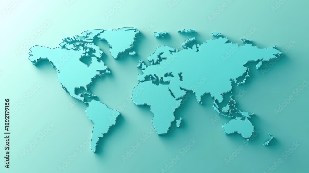 Aufkleber a minimalist world map in turquoise color against a light background.