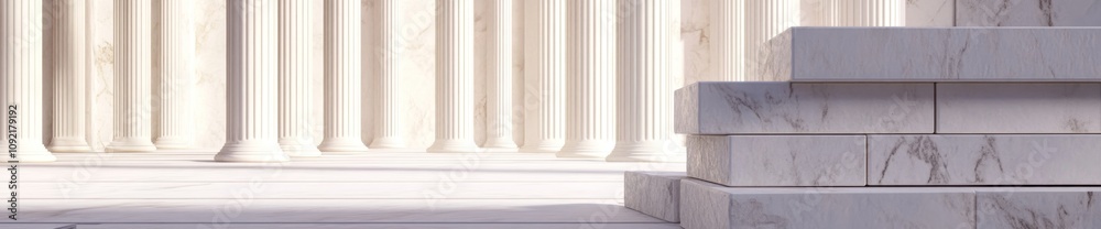 Aufkleber a serene architectural scene featuring classical columns and steps in soft lighting.