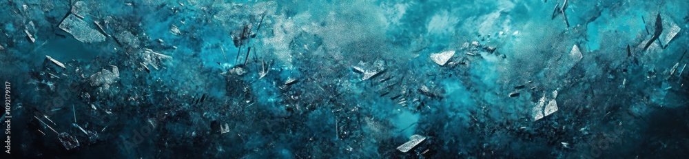 Poster Abstract depiction of a turbulent blue environment with fragmented shapes.