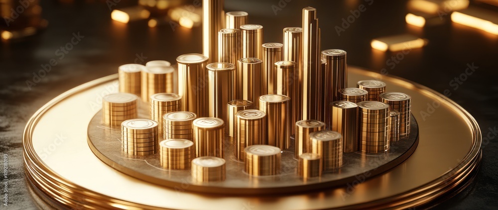 Aufkleber a collection of golden coins and bars arranged in a visually appealing manner.