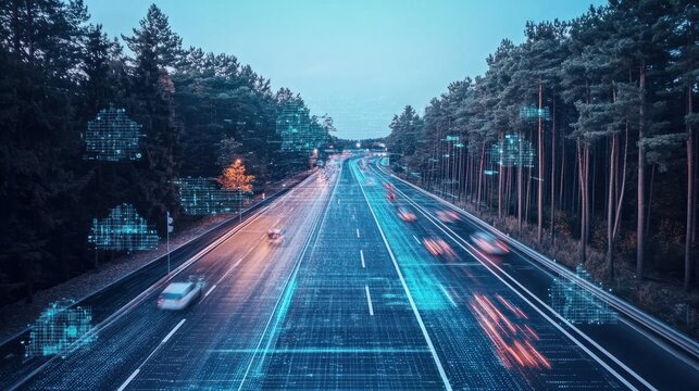 Digital data flow on road with motion blur to create vision of fast speed transfer. Concept of future digital transformation. disruptive innovation and agile business methodology : Generative AI