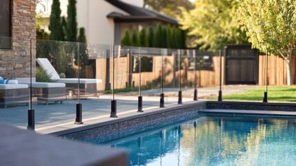Pool fence design with sleek, modern materials and stylish poolside decor