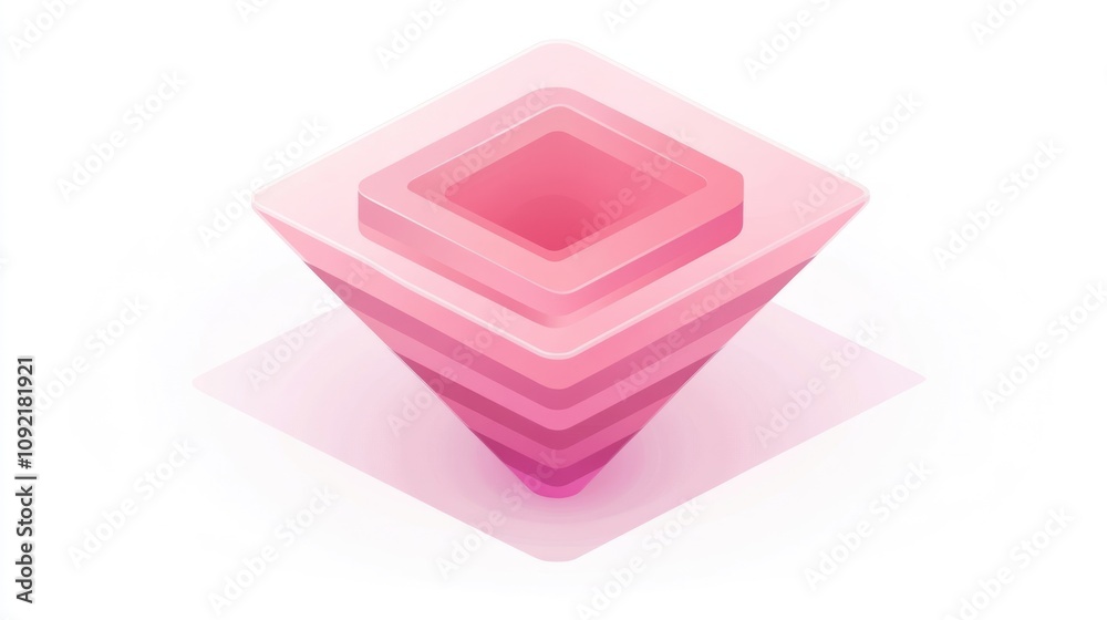 Poster abstract layered pyramid design in shades of pink, suggesting depth and dimension.