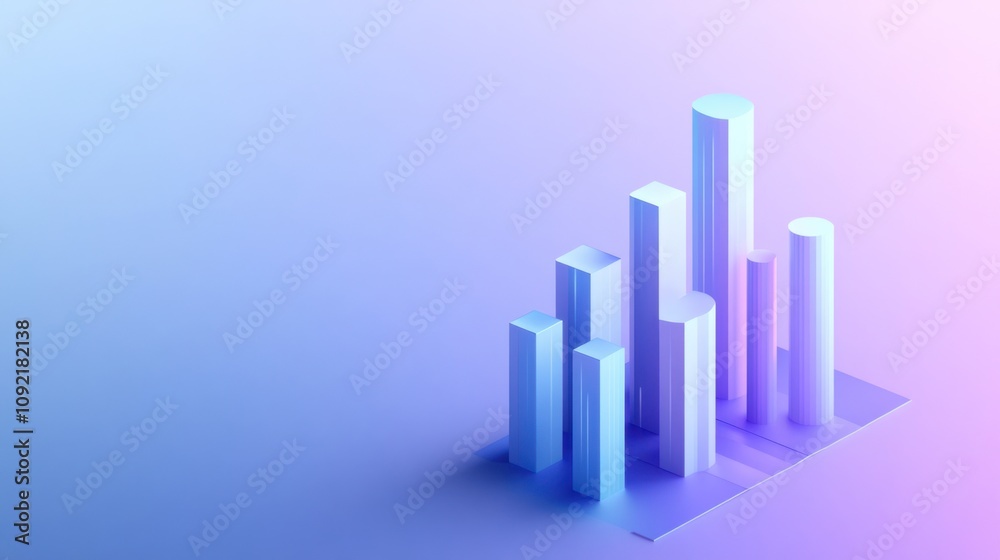 Poster A modern 3D bar graph with a gradient background, representing data visualization.