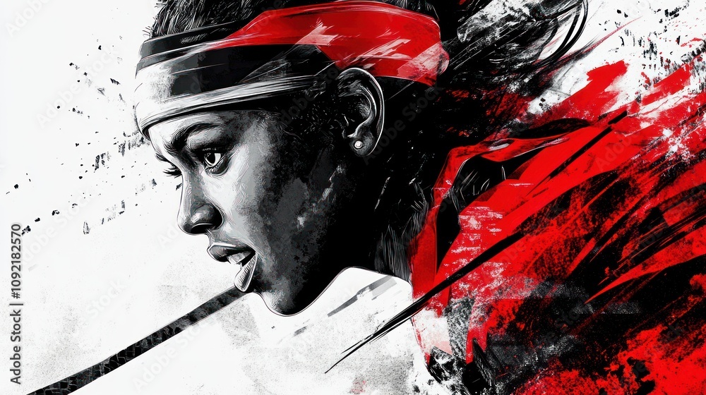 Poster a dynamic illustration of an athlete in motion, emphasizing strength and determination.