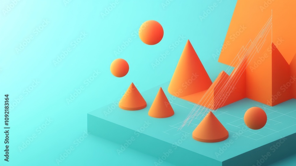 Poster Abstract geometric shapes in orange against a gradient background, symbolizing data visualization.