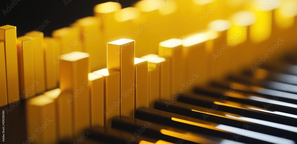 Aufkleber abstract representation of sound with yellow blocks over piano keys, symbolizing music and rhythm.