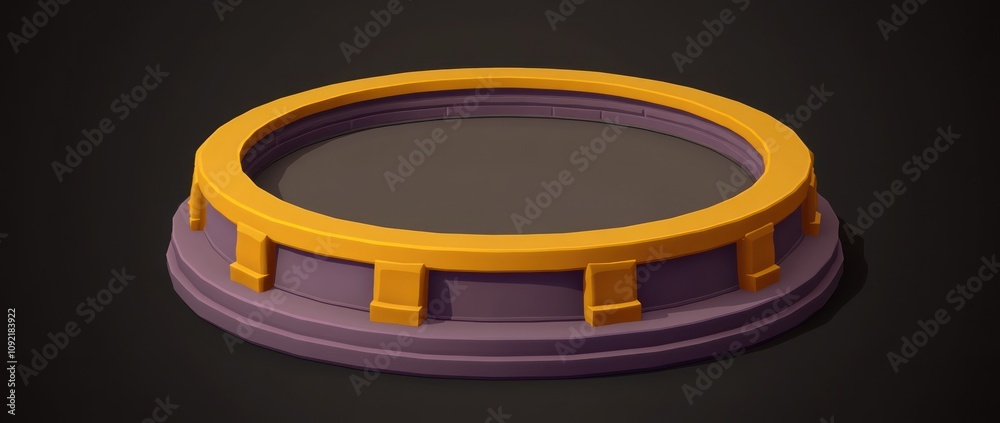 Poster a circular platform with a purple base and yellow rim, possibly for display or decoration.