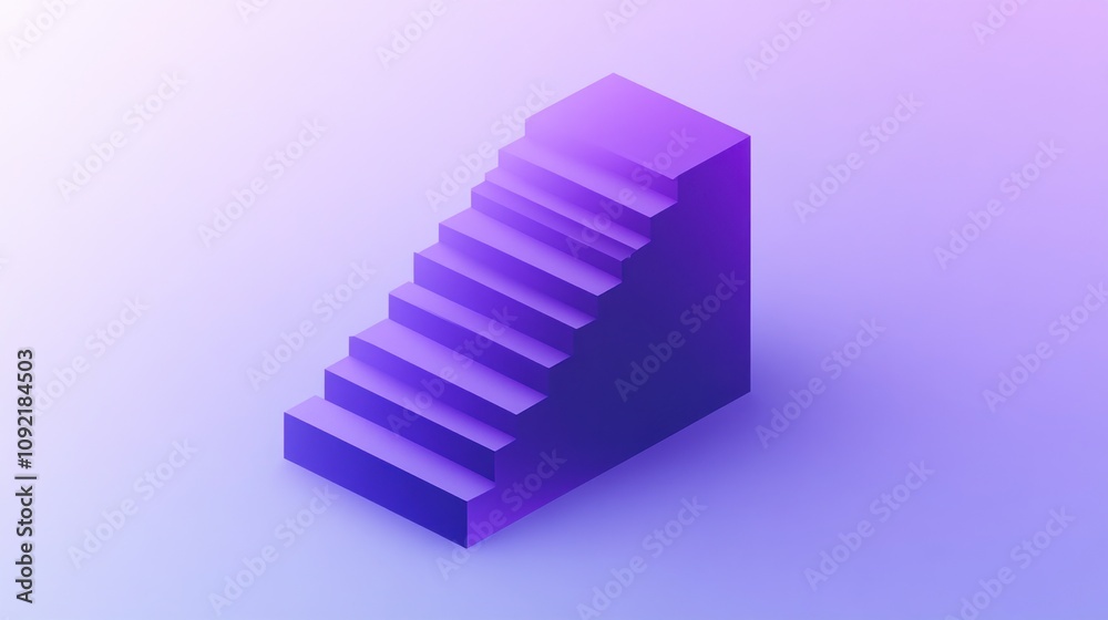 Poster a stylized 3d representation of a staircase in gradient purple hues.