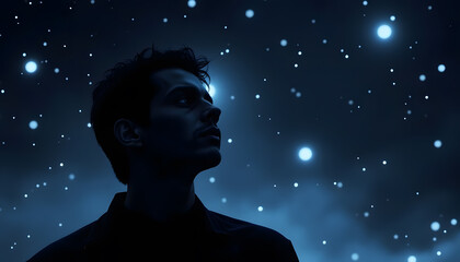 Portrait of a Man Under a Starry Night Sky