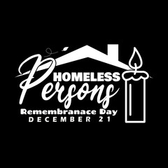 National Homeless Person Remembrance Day is observed on December 21st. Illustration of a house roof and a candle to remember and honor those who died while homeless.