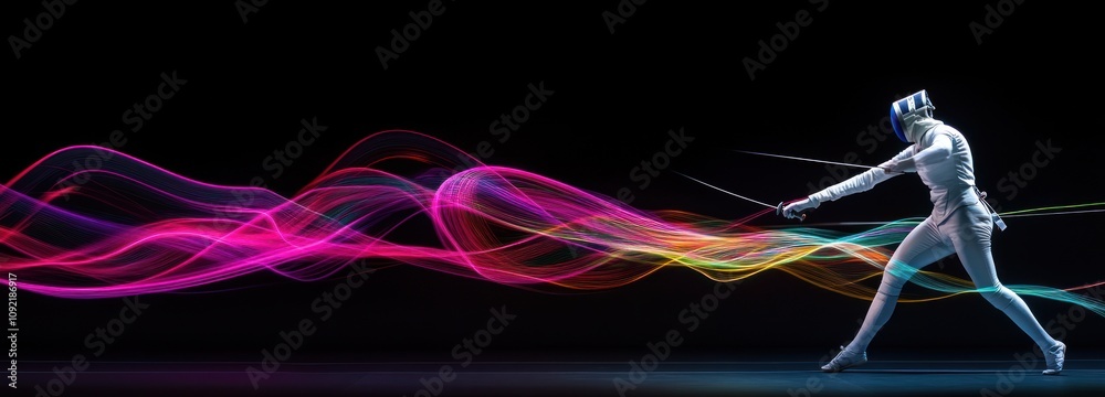 Aufkleber A dynamic image of a fencer in action, surrounded by colorful light trails.