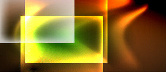 Fototapeta premium Glass squares with neon shiny light abstract background