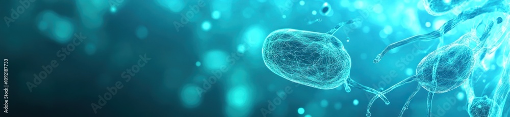 Poster Abstract representation of bacteria in a microscopic view with a blue background.