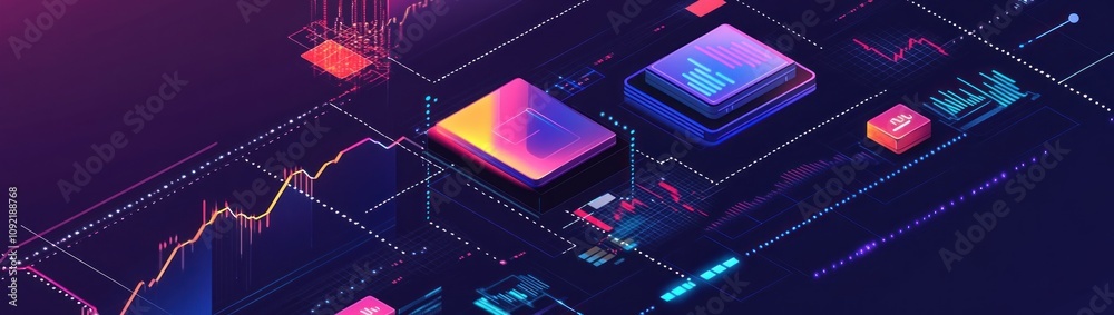 Aufkleber Abstract digital illustration featuring data visualization and technology elements.
