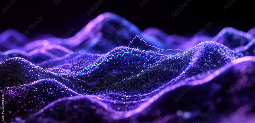 Aufkleber Abstract visualization of data represented as waves with glowing elements.