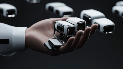 Modern devices connected in businessman hand 3D rendering