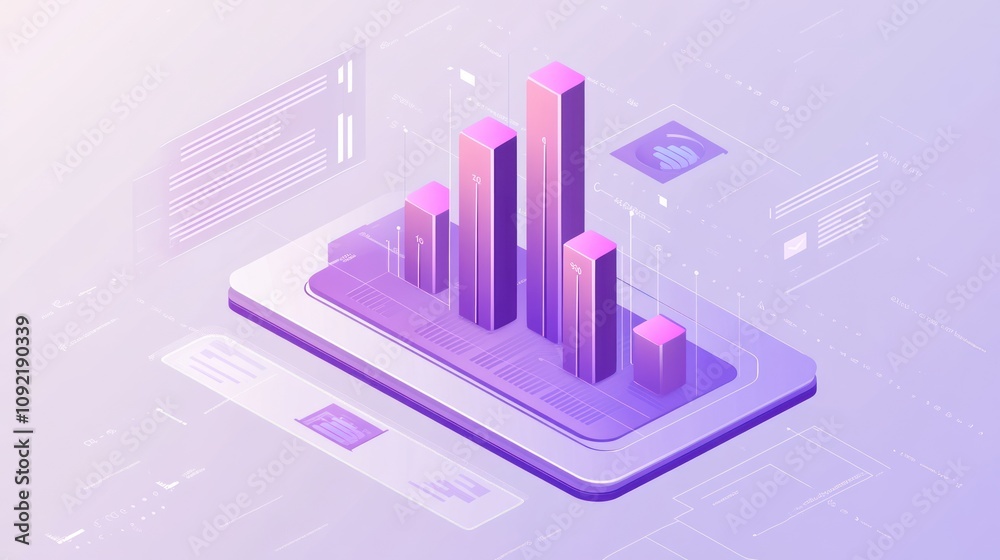Fototapete a 3d bar graph on a smartphone, representing data visualization and analytics.
