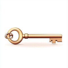 A golden key. Symbol of business opportunity and solving secret. 3D illustration design on white isolated background.