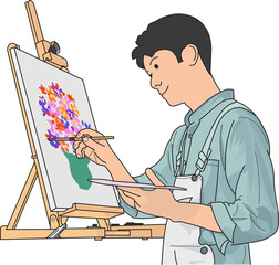 artist painting on easel