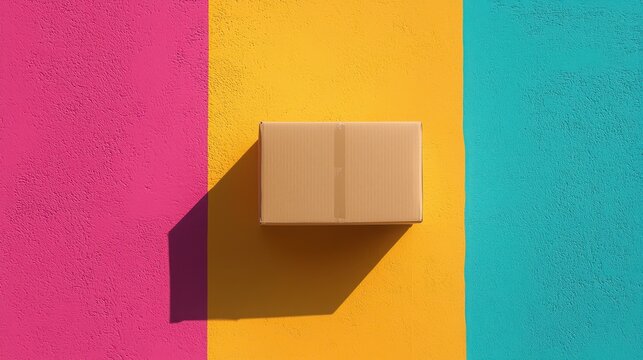 Delivery package on colorful background urban setting minimalist design