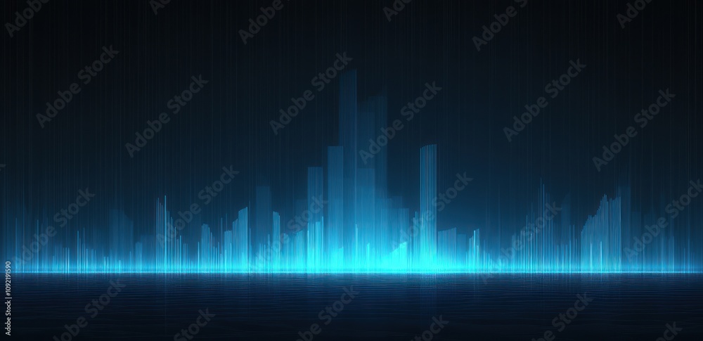 Poster A digital visualization of sound waves in blue tones against a dark background.