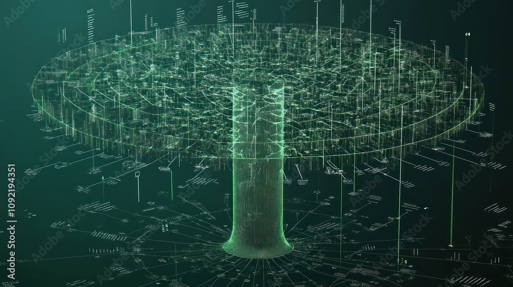 Aufkleber a digital representation of a data visualization or scientific concept in green hues.
