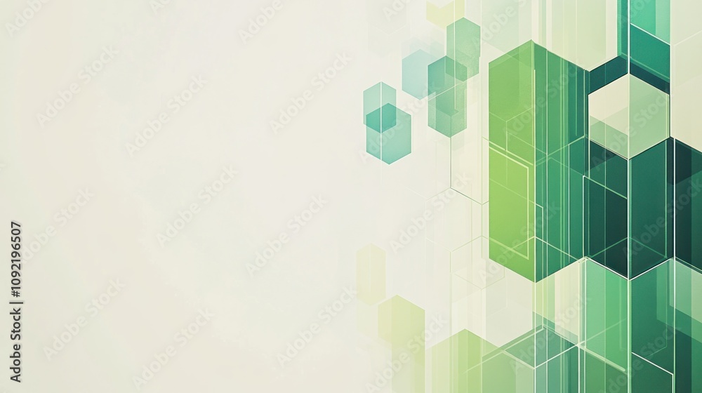 Poster Abstract geometric design with hexagonal shapes in green tones on a light background.