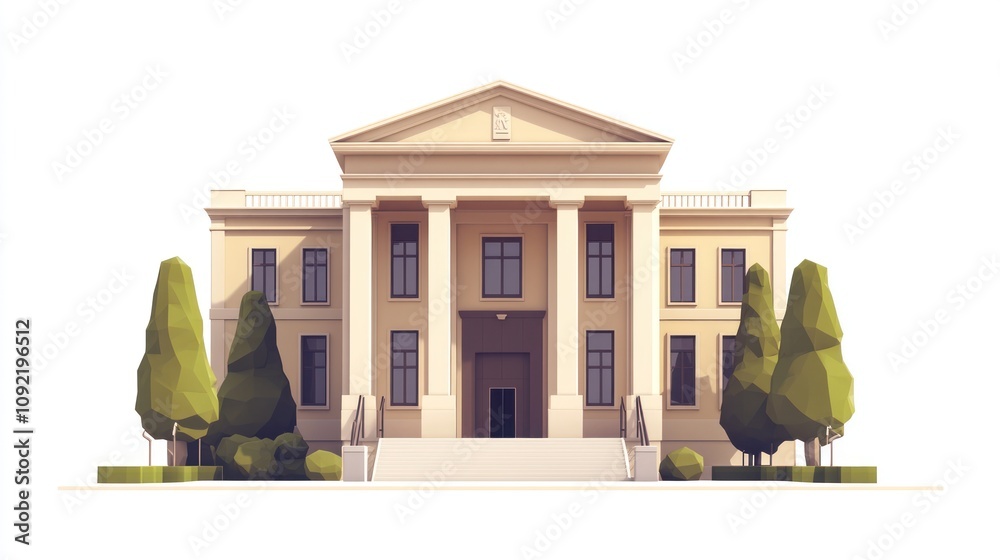 Aufkleber A stylized depiction of a classical building with steps and surrounding greenery.