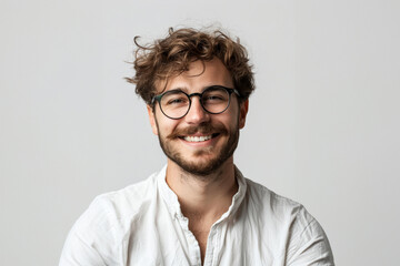 Obraz premium Caucasian man in comfortable, everyday outfits that transition seamlessly from casual to professional, this scene is set against a clear white backdrop.