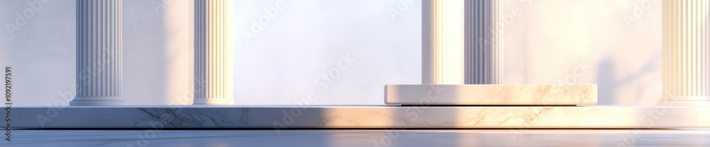 Aufkleber A minimalist architectural space featuring columns and a marble platform.