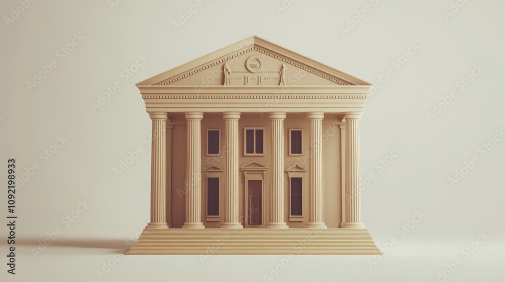 Poster A minimalist architectural model of a classical building with columns and a triangular pediment.
