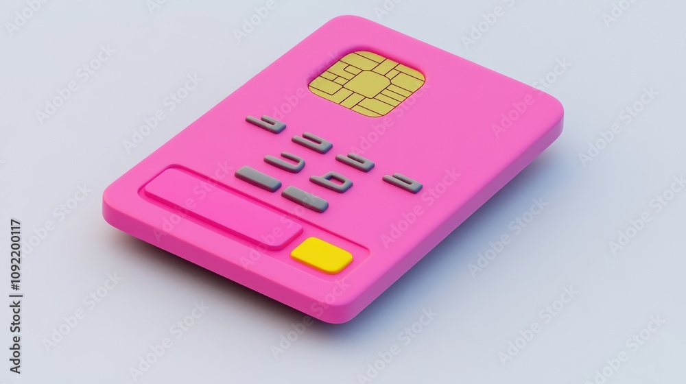 Poster A pink SIM card with an embedded chip and buttons for dialing or messaging.