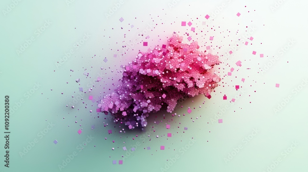 Aufkleber abstract digital artwork featuring a cloud of pink and purple pixels on a soft background.