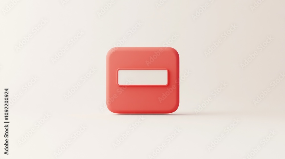 Poster A minimalistic red square button with a horizontal white line in the center.