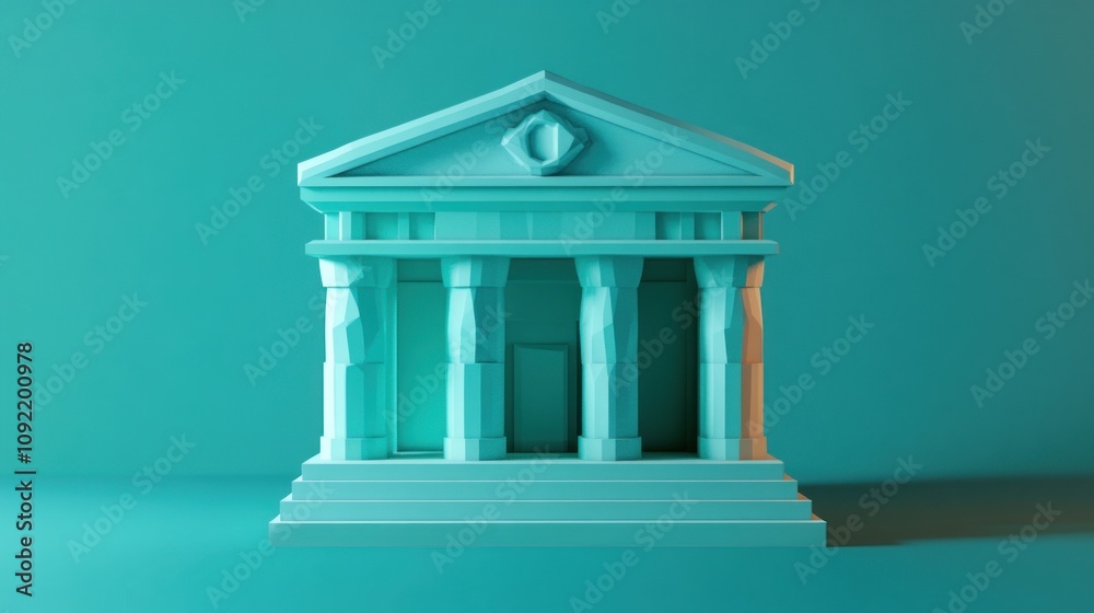 Poster A stylized turquoise architectural structure with columns and a triangular pediment.