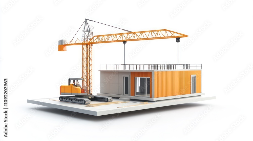 Aufkleber A construction site featuring a crane and a modular building under development.