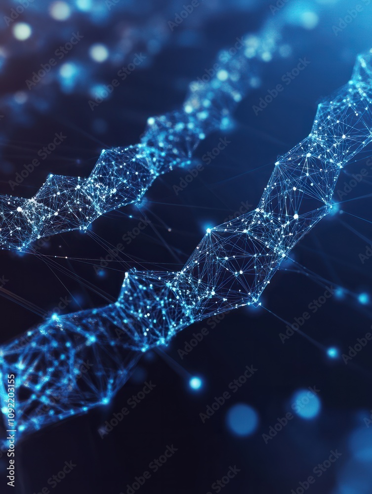 Poster blockchain technology network futuristic hud background with chain of blocks polygon peer to peer ne