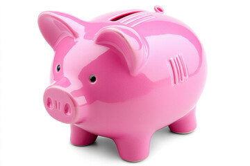 Obraz premium Pink piggy bank on white background