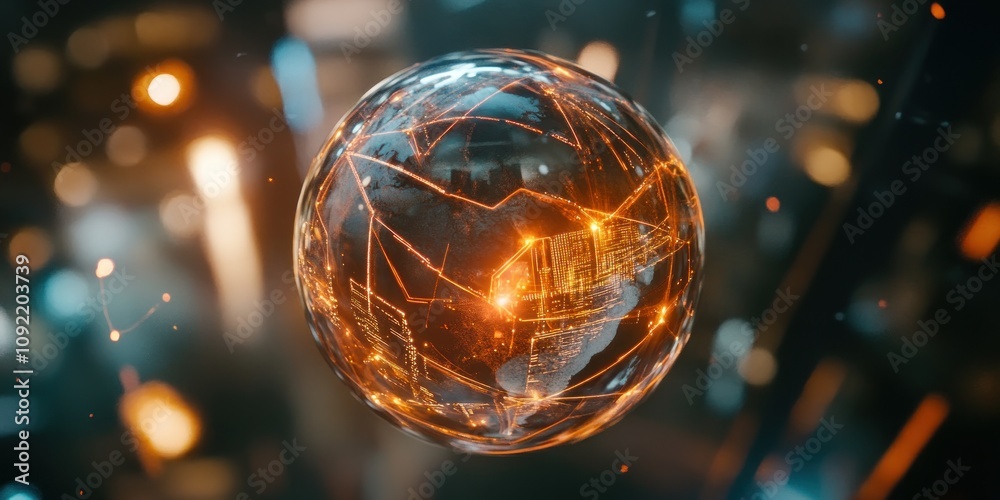 Poster a glowing globe representing global connectivity and technology.