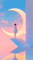 Obraz premium The girl who looks at the moon