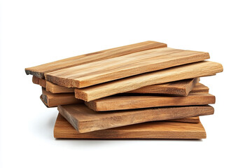 Stack of wooden planks on white background