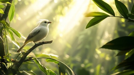 Fototapeta premium Myna Bird Perched in Serene Bali Jungle Light